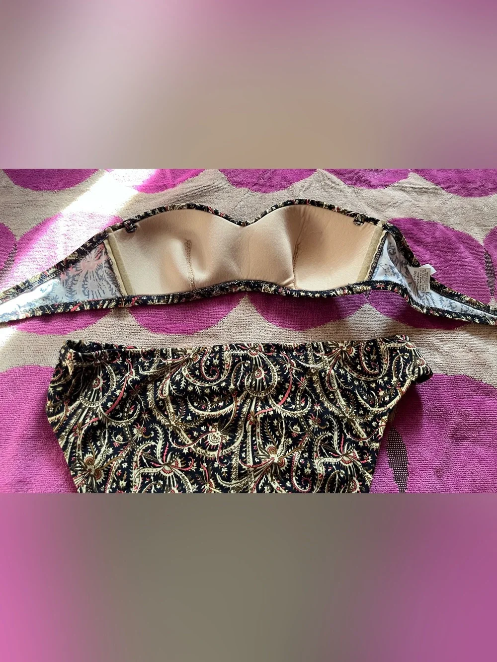 J.Crew 2 Piece Swimsuit in Black Brown Coral Floral Paisley Print